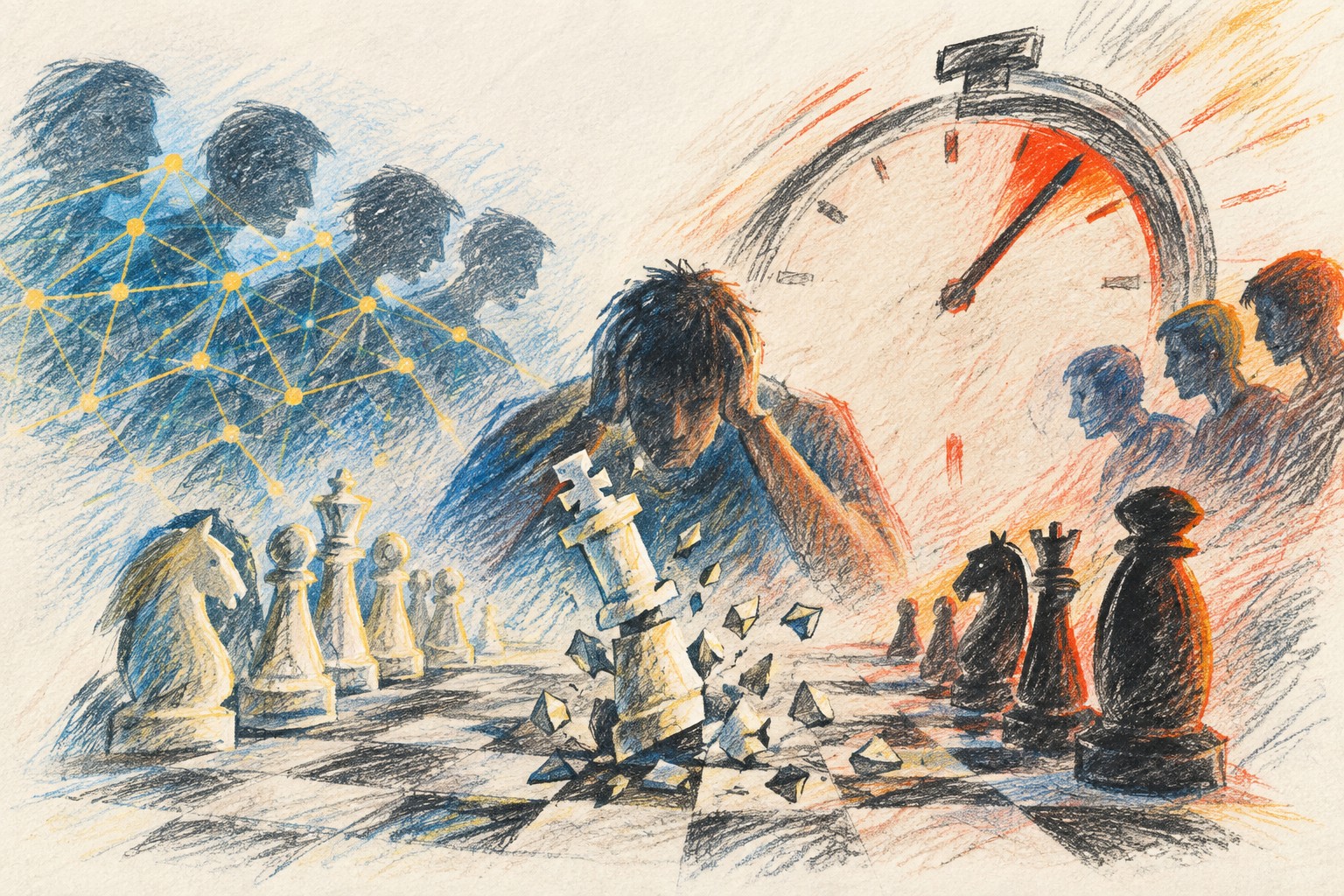 Grandmasters calculating over a chessboard during the 46th FIDE Chess Olympiad in Samarkand
